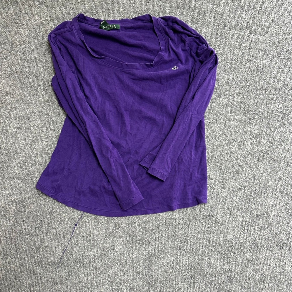 Lauren Ralph Lauren Shirt Womens Size L Purple Cotton Long Sleeve Scoop Logo